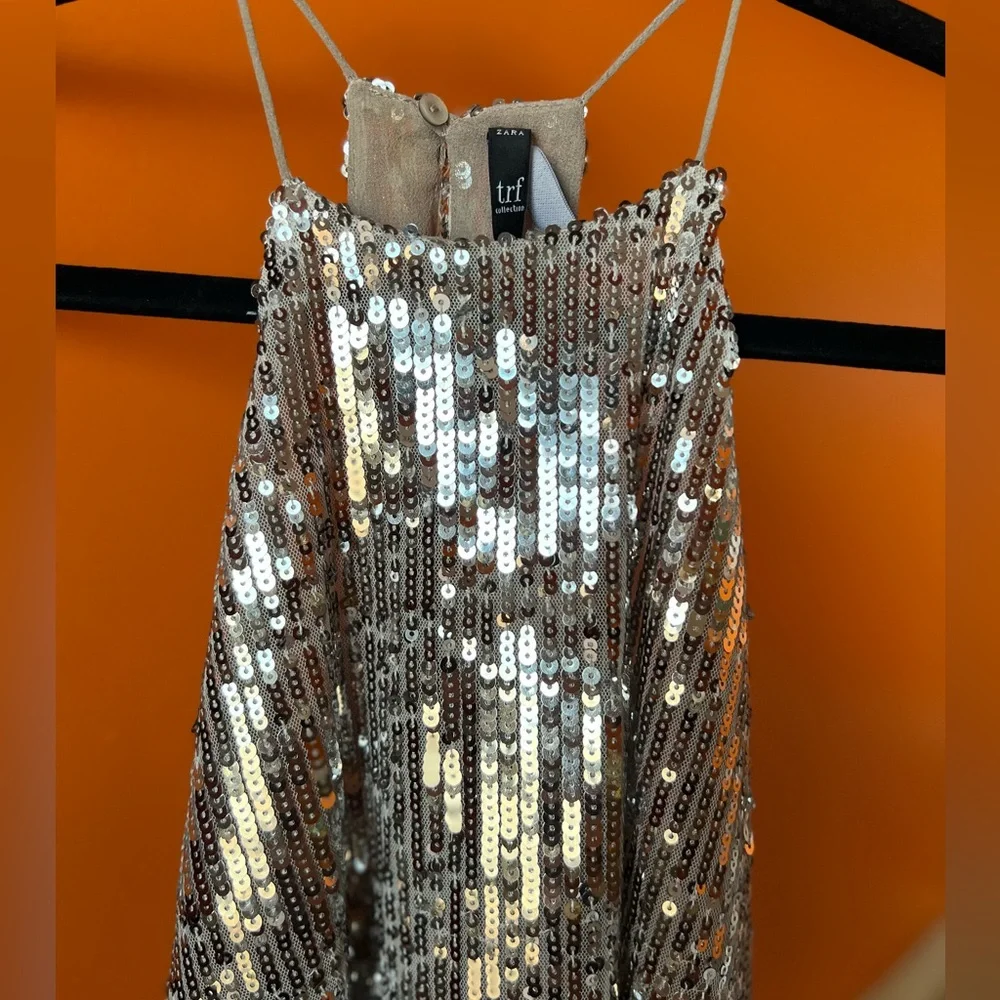 ZARA Trf Collection Sequin Silver Halter Top Size XS - Picture 2 of 7